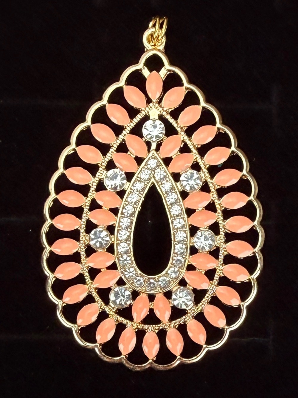 Elegant Goldtone Bling Teardrop pendant with free black cord necklace